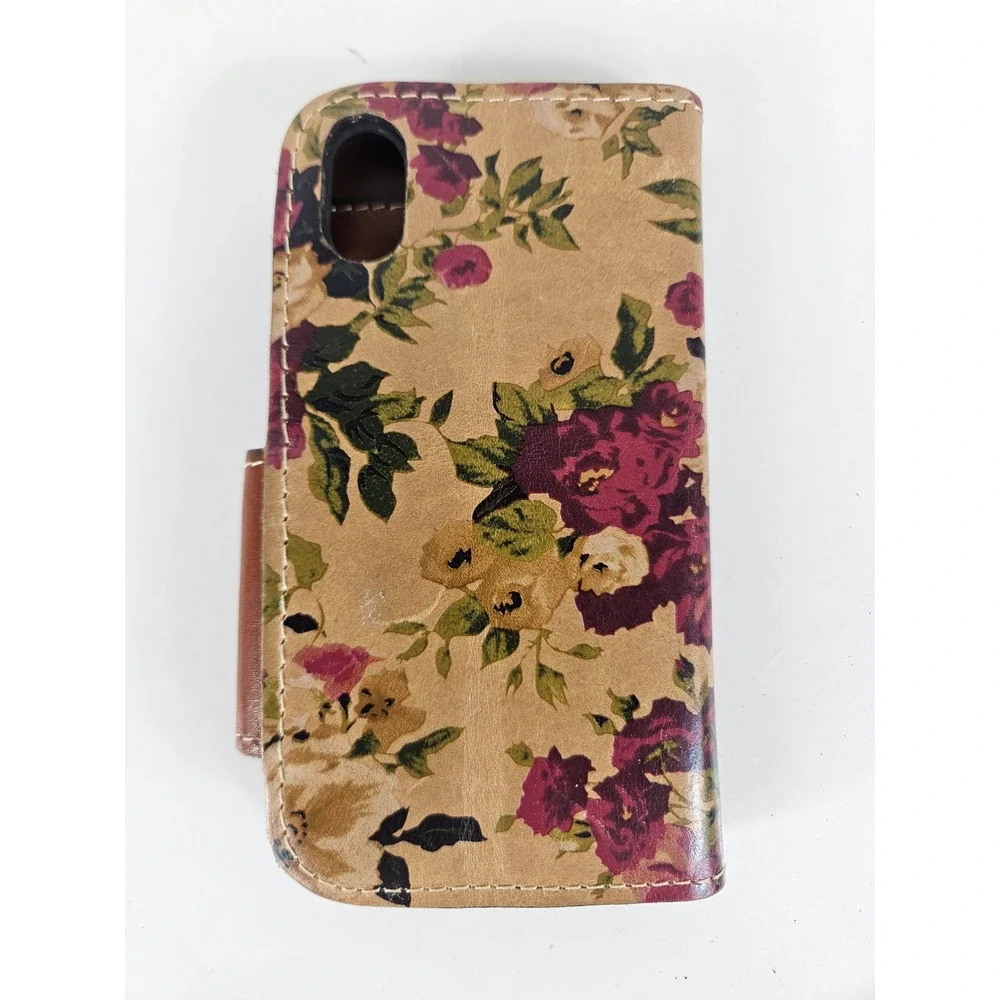 Patricia Nash Floral Leather Wallet Phone Case Tan Rose Print iPhone X or XS